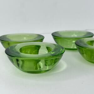 Four Crate & Barrel Lime Green Clear Glass Tea Light Holders 3"